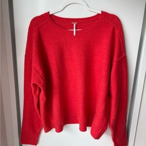 Free People Vibrant Red Crew Neck Sweater